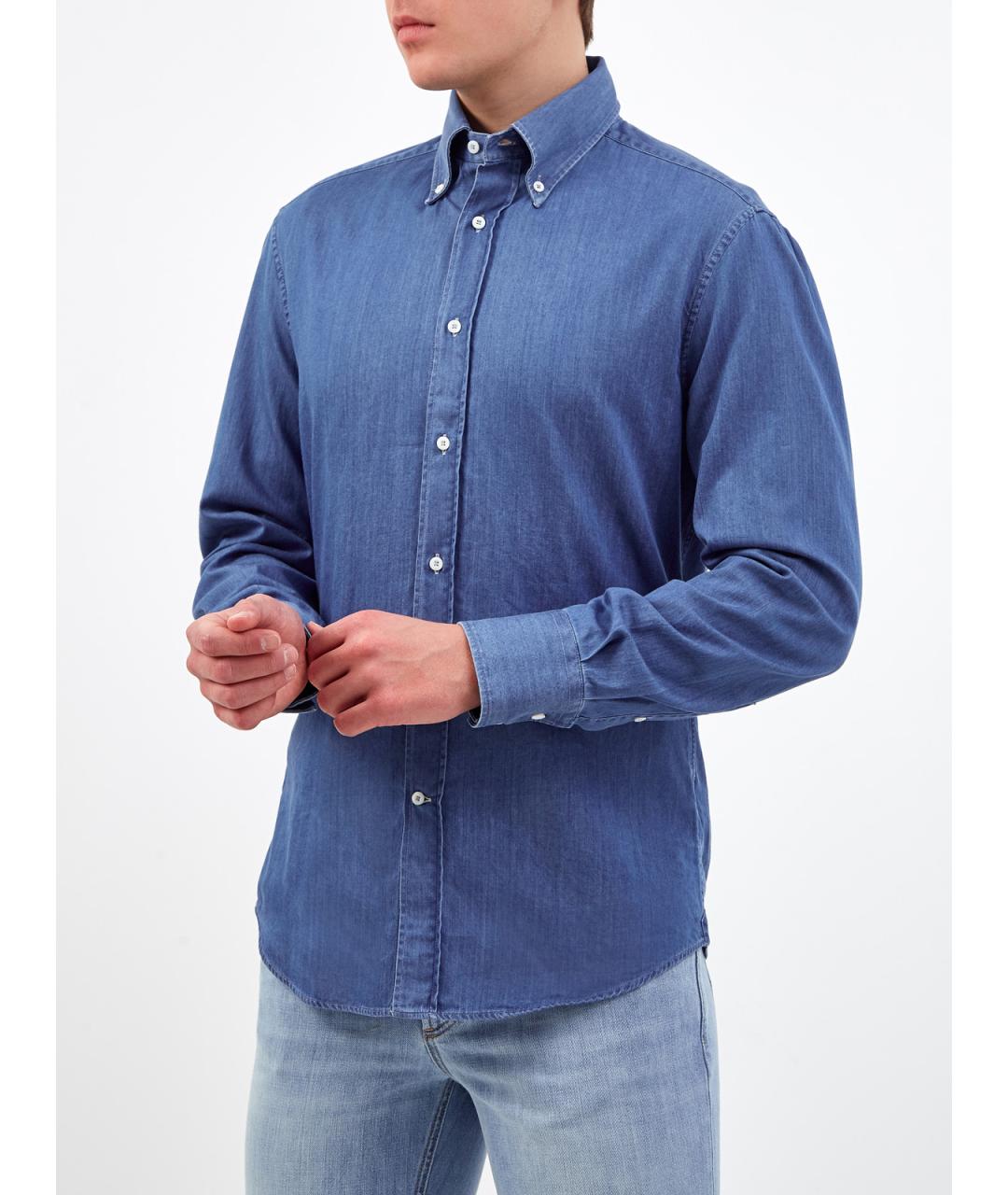 BRUNELLO CUCINELLI Синяя хлопковая кэжуал рубашка, фото 3
