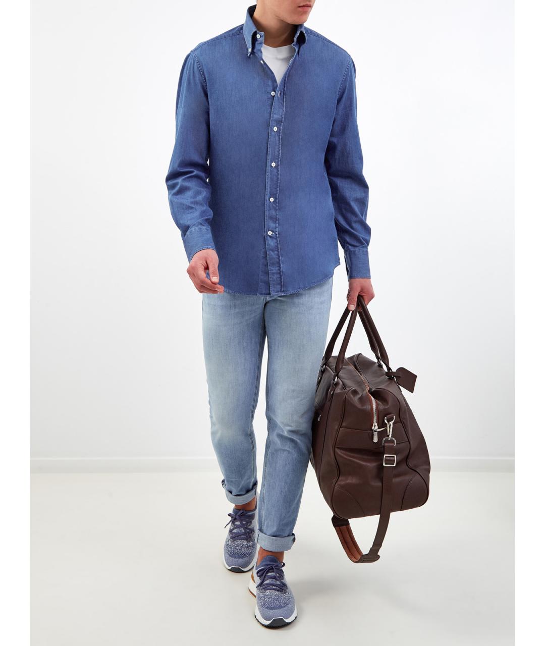 BRUNELLO CUCINELLI Синяя хлопковая кэжуал рубашка, фото 2