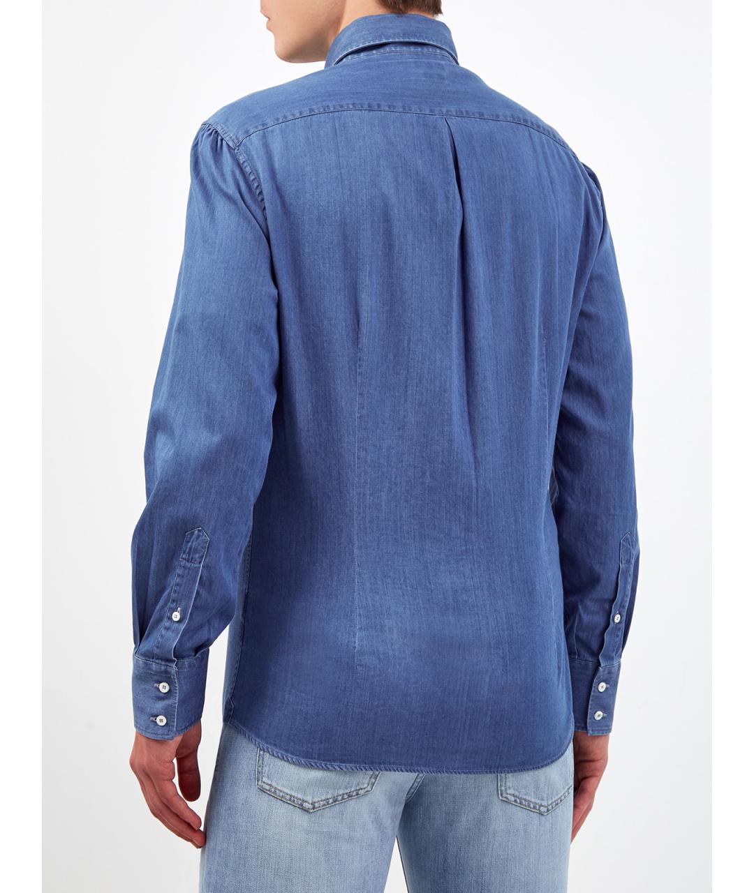 BRUNELLO CUCINELLI Синяя хлопковая кэжуал рубашка, фото 4