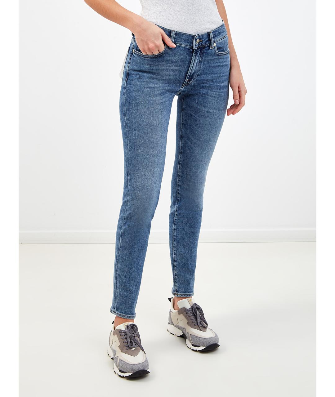 7 FOR ALL MANKIND Синие хлопко-эластановые джинсы слим, фото 3