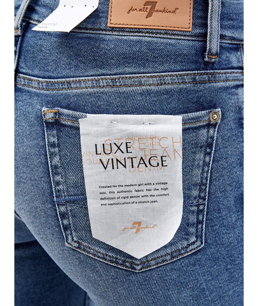7 FOR ALL MANKIND Синие хлопко-эластановые джинсы слим, фото 5