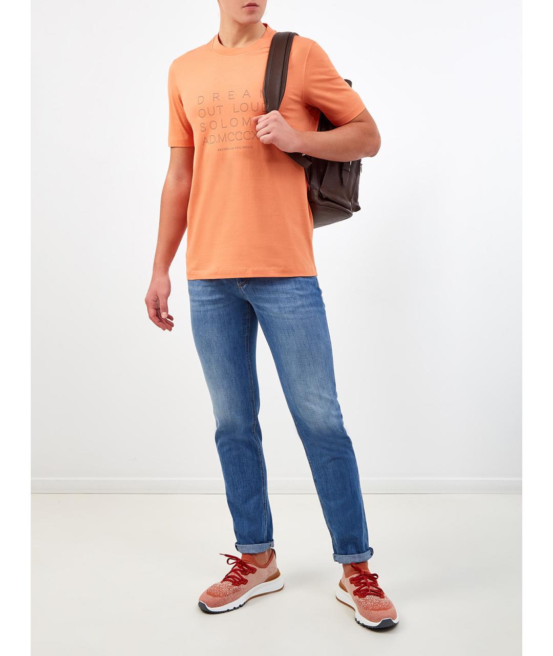 BRUNELLO CUCINELLI Оранжевая хлопковая футболка, фото 2