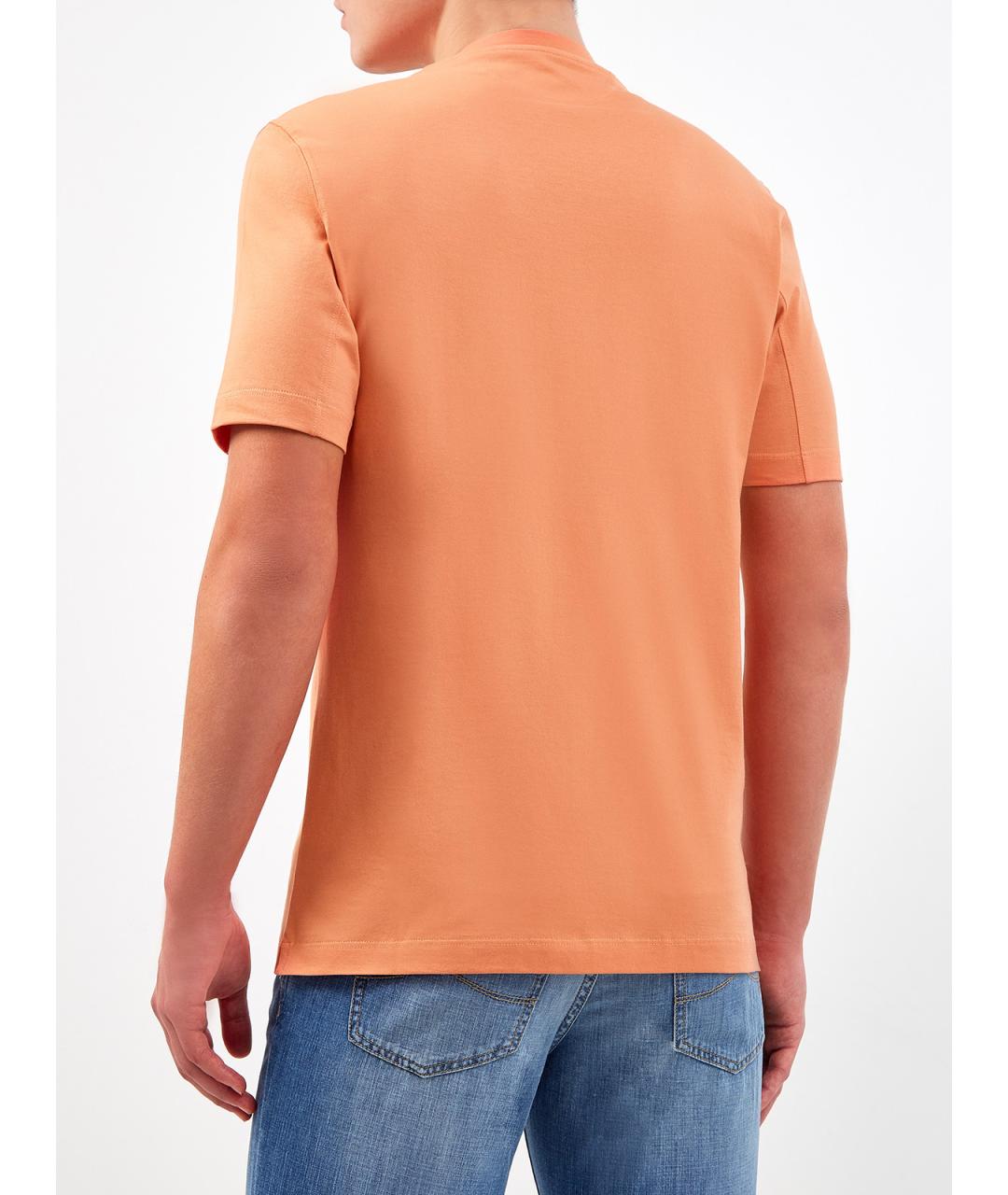 BRUNELLO CUCINELLI Оранжевая хлопковая футболка, фото 4