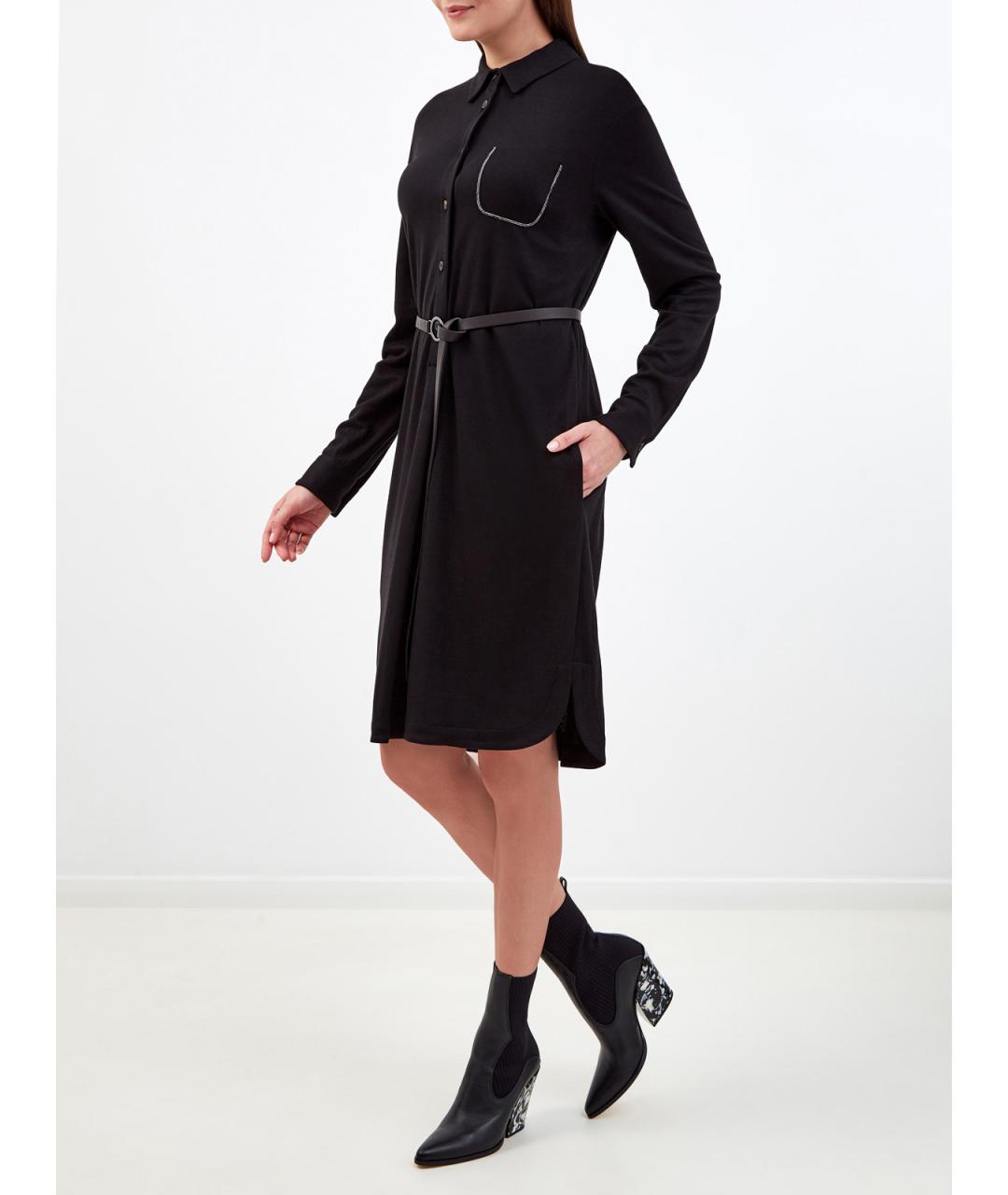 PESERICO Черное вискозное повседневное платье, фото 2