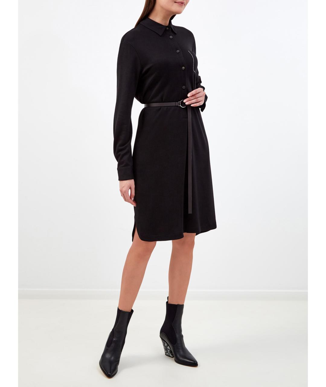 PESERICO Черное вискозное повседневное платье, фото 3