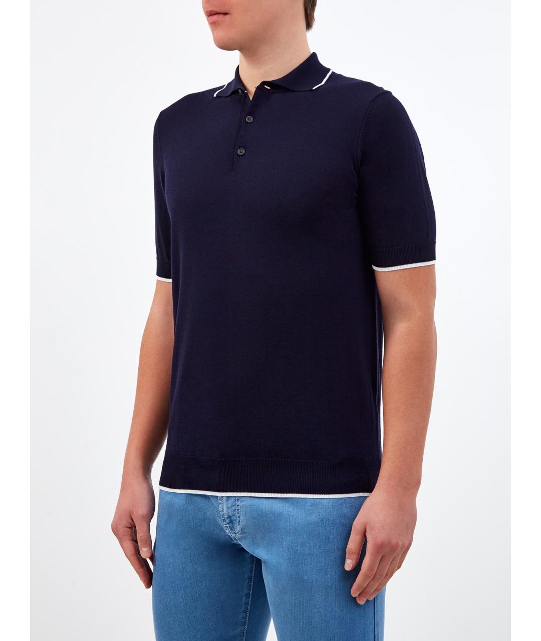 PESERICO Синее хлопковое поло с коротким рукавом, фото 3