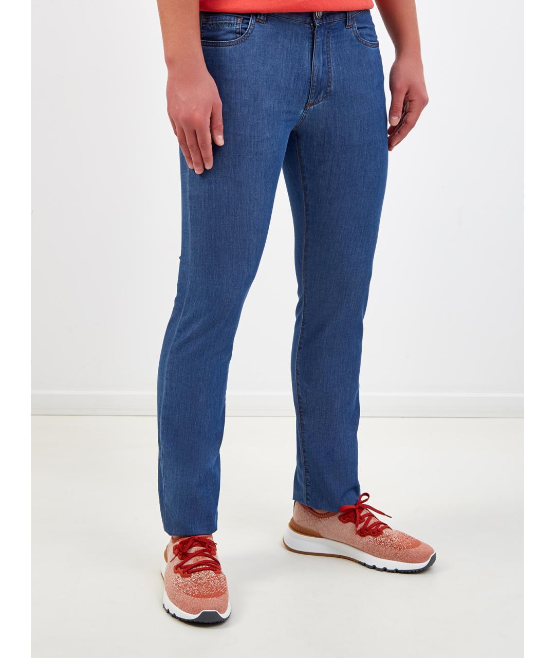 CANALI Синие хлопковые прямые джинсы, фото 3