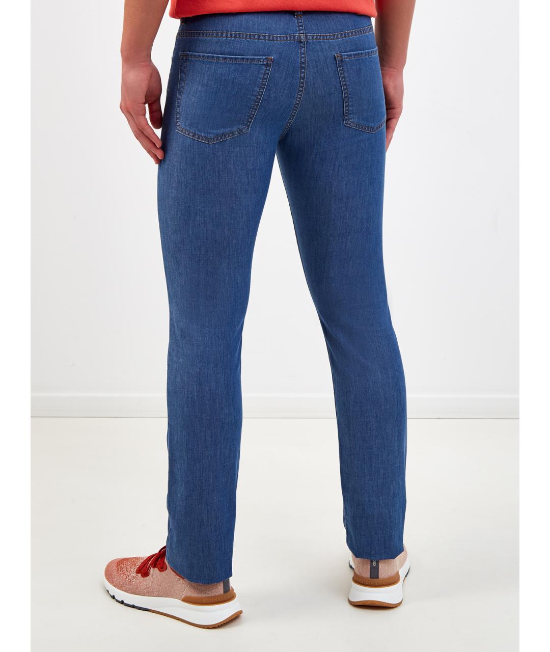 CANALI Синие хлопковые прямые джинсы, фото 4