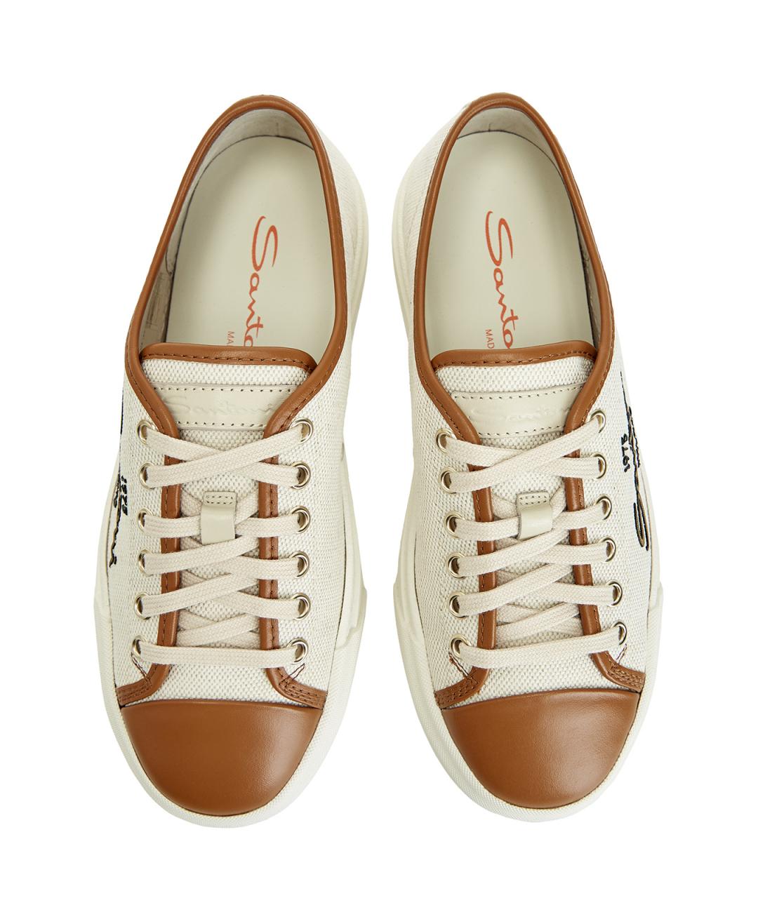 SANTONI Бежевые текстильные кеды, фото 4