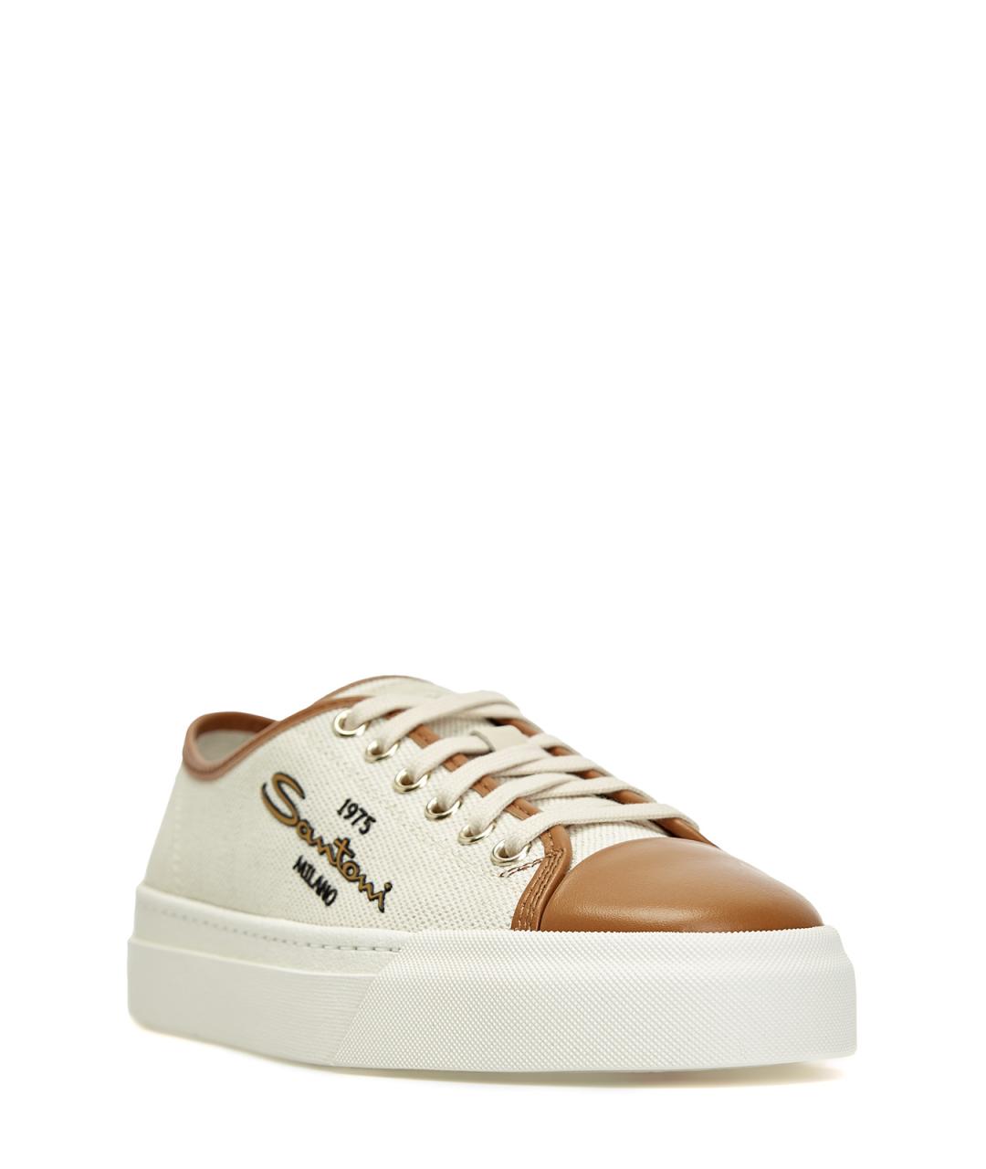 SANTONI Бежевые текстильные кеды, фото 2