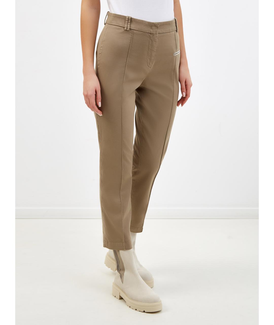 FABIANA FILIPPI Бежевые хлопковые прямые брюки, фото 3