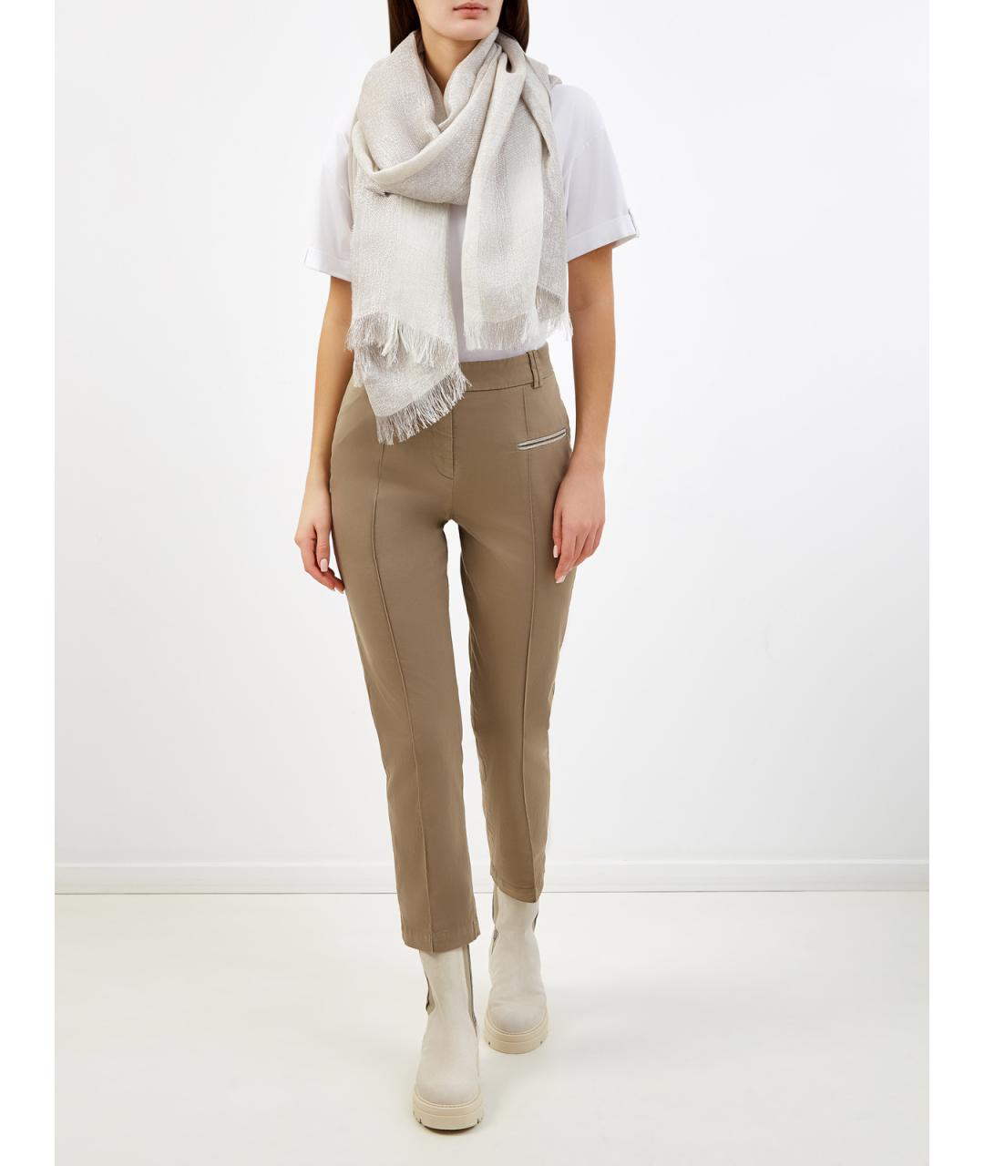 FABIANA FILIPPI Бежевые хлопковые прямые брюки, фото 2