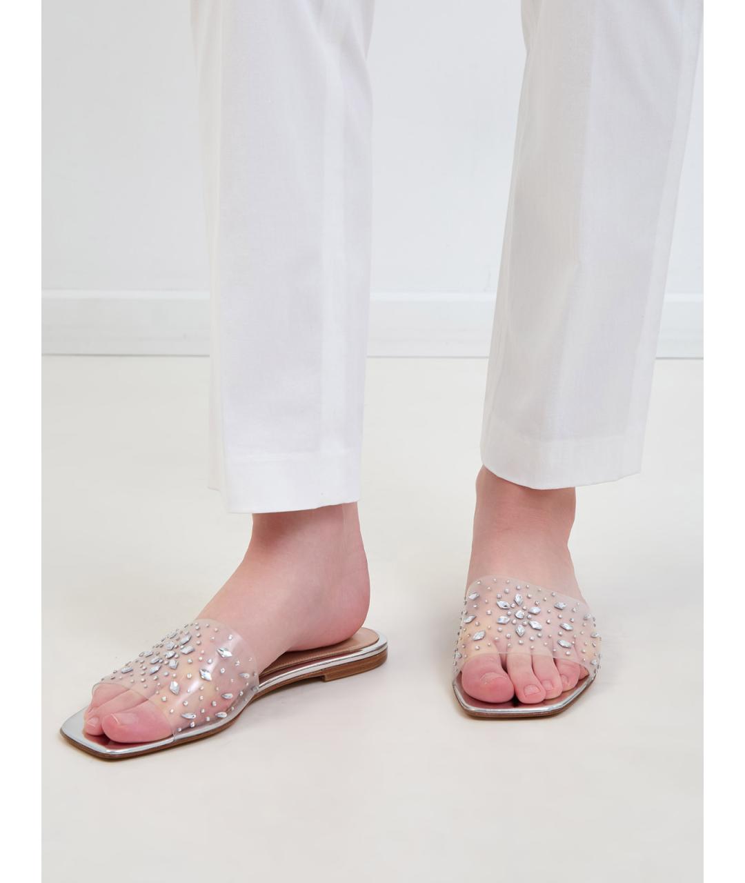 GIANVITO ROSSI Серебряные шлепанцы, фото 2