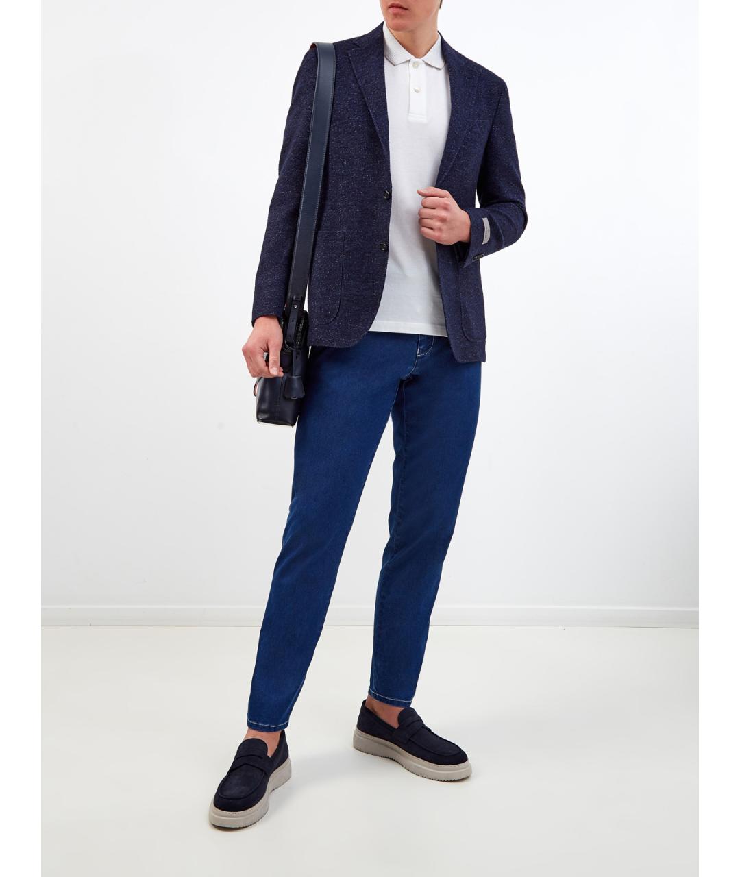 CANALI Синие хлопковые прямые джинсы, фото 2