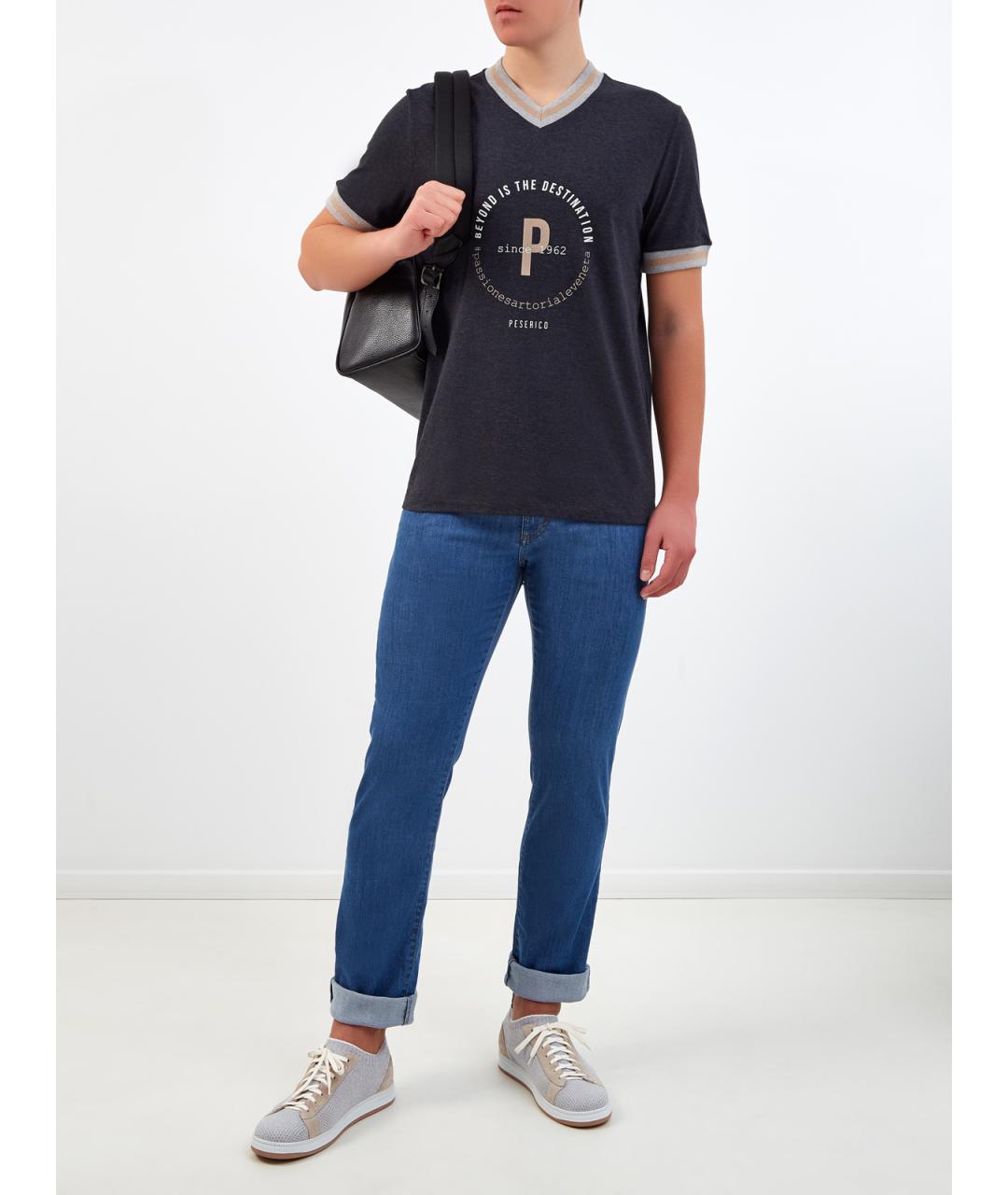 CANALI Синие хлопковые прямые джинсы, фото 2