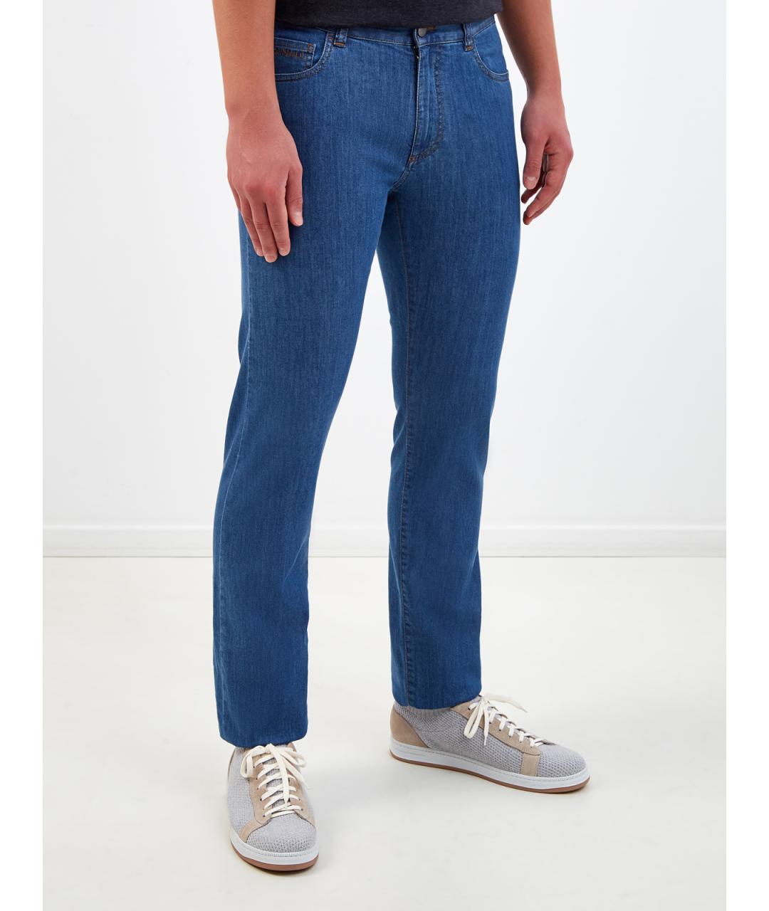 CANALI Синие хлопковые прямые джинсы, фото 3