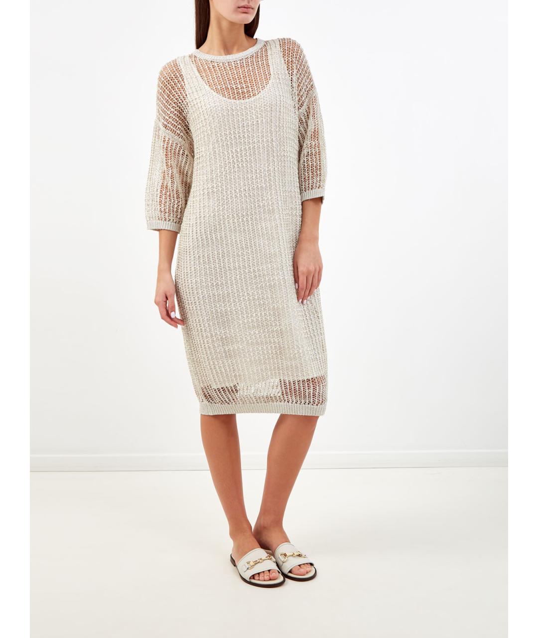 PESERICO Бежевое льняное повседневное платье, фото 3