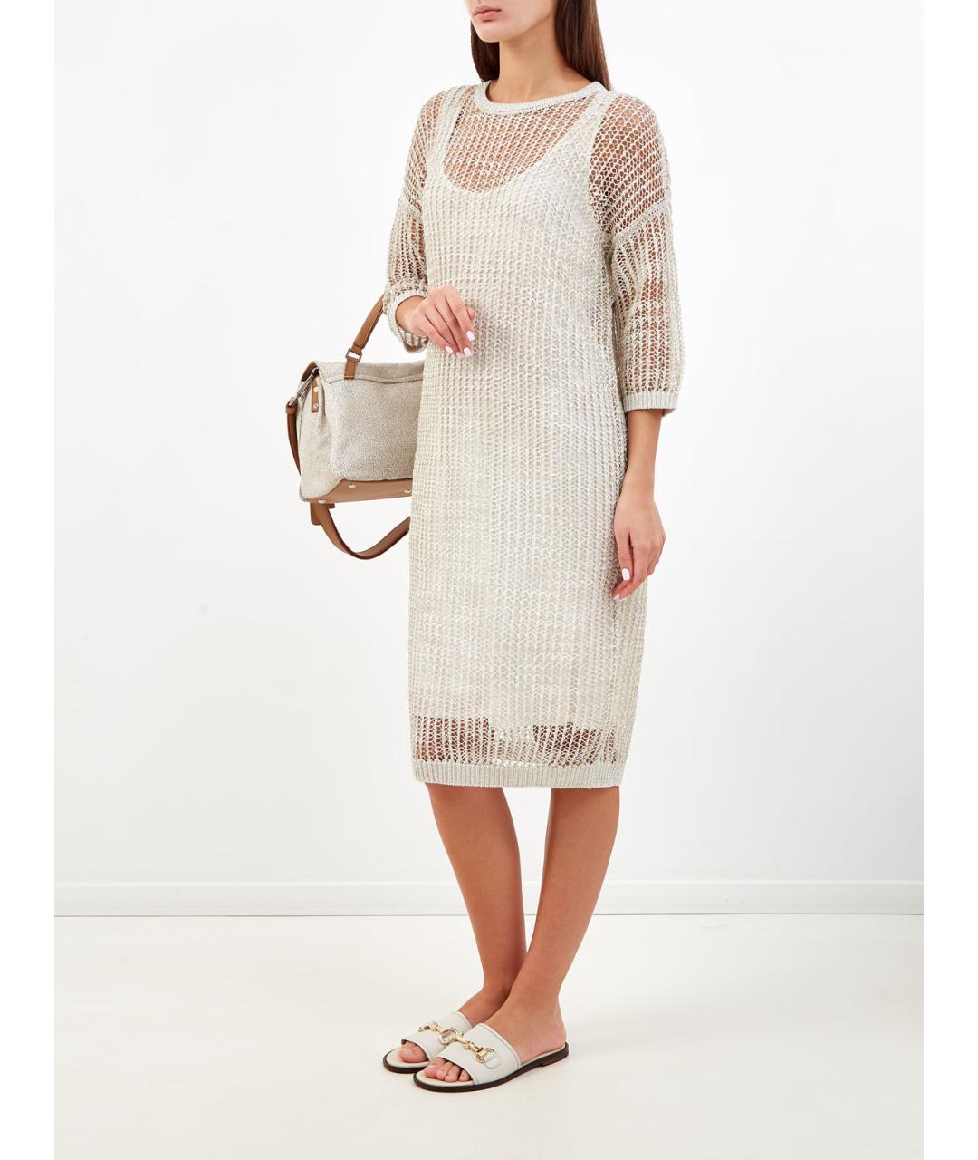 PESERICO Бежевое льняное повседневное платье, фото 2