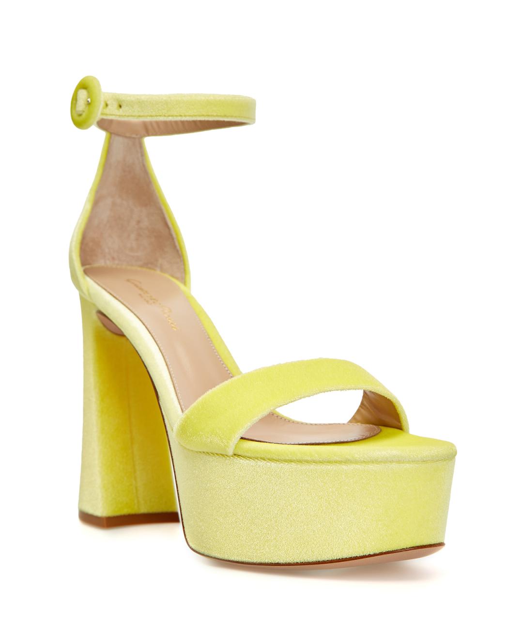 GIANVITO ROSSI Желтые текстильные босоножки, фото 2