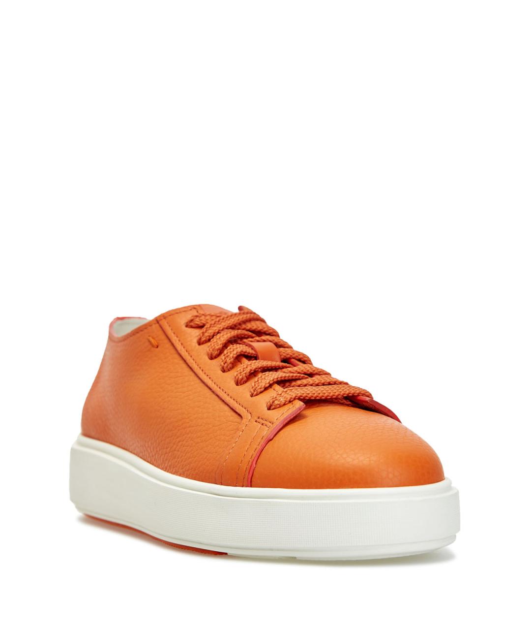 SANTONI Оранжевое кожаные кеды, фото 2