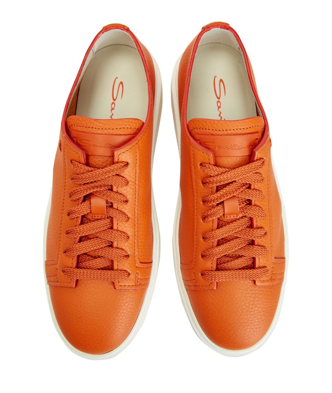 SANTONI Оранжевое кожаные кеды, фото 4