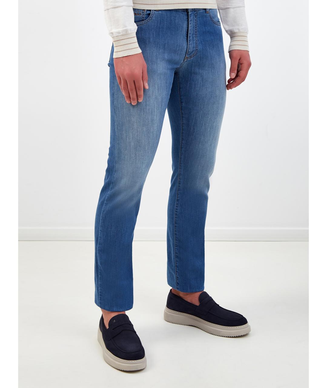 CANALI Синие хлопковые джинсы скинни, фото 3