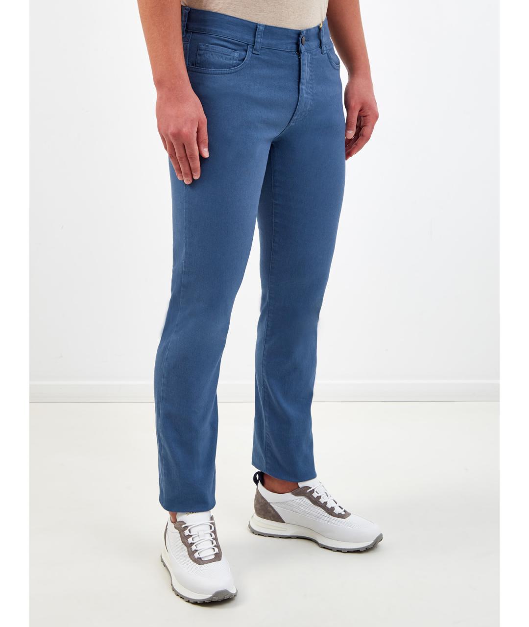 CANALI Синие хлопковые прямые джинсы, фото 3