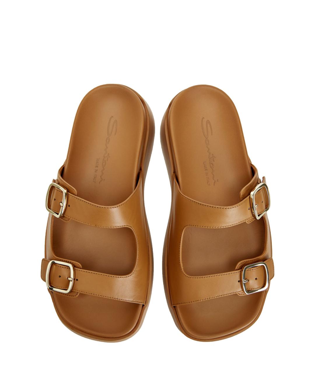 SANTONI Коричневые кожаные шлепанцы, фото 4
