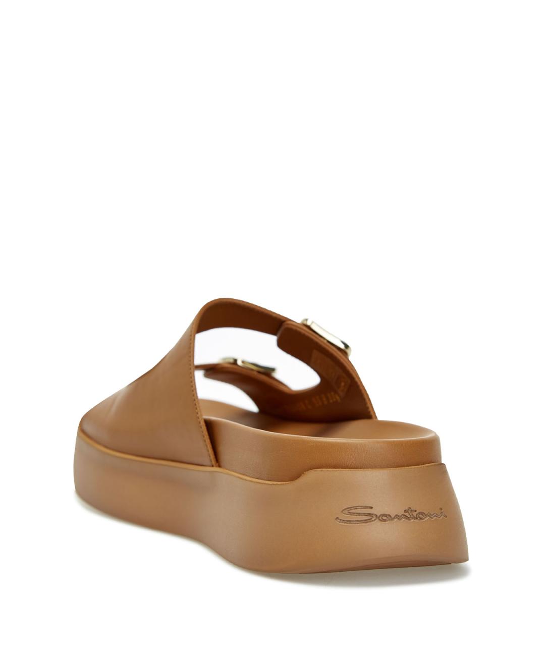 SANTONI Коричневые кожаные шлепанцы, фото 3