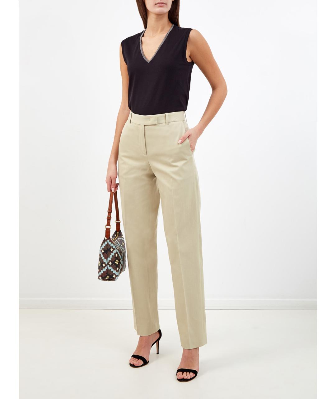 FABIANA FILIPPI Бежевые хлопковые прямые брюки, фото 2