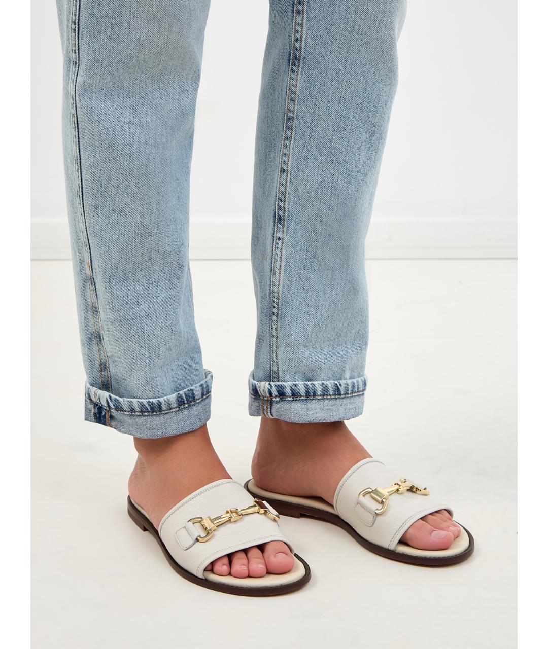 DOUCAL'S Бежевые кожаные шлепанцы, фото 2