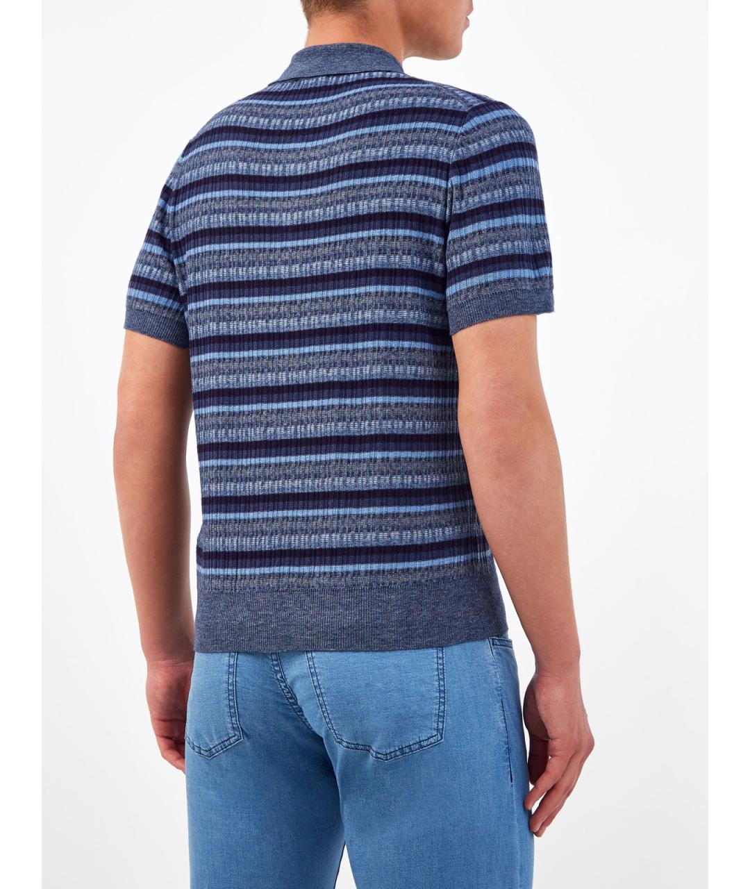 CANALI Синее хлопковое поло с коротким рукавом, фото 4