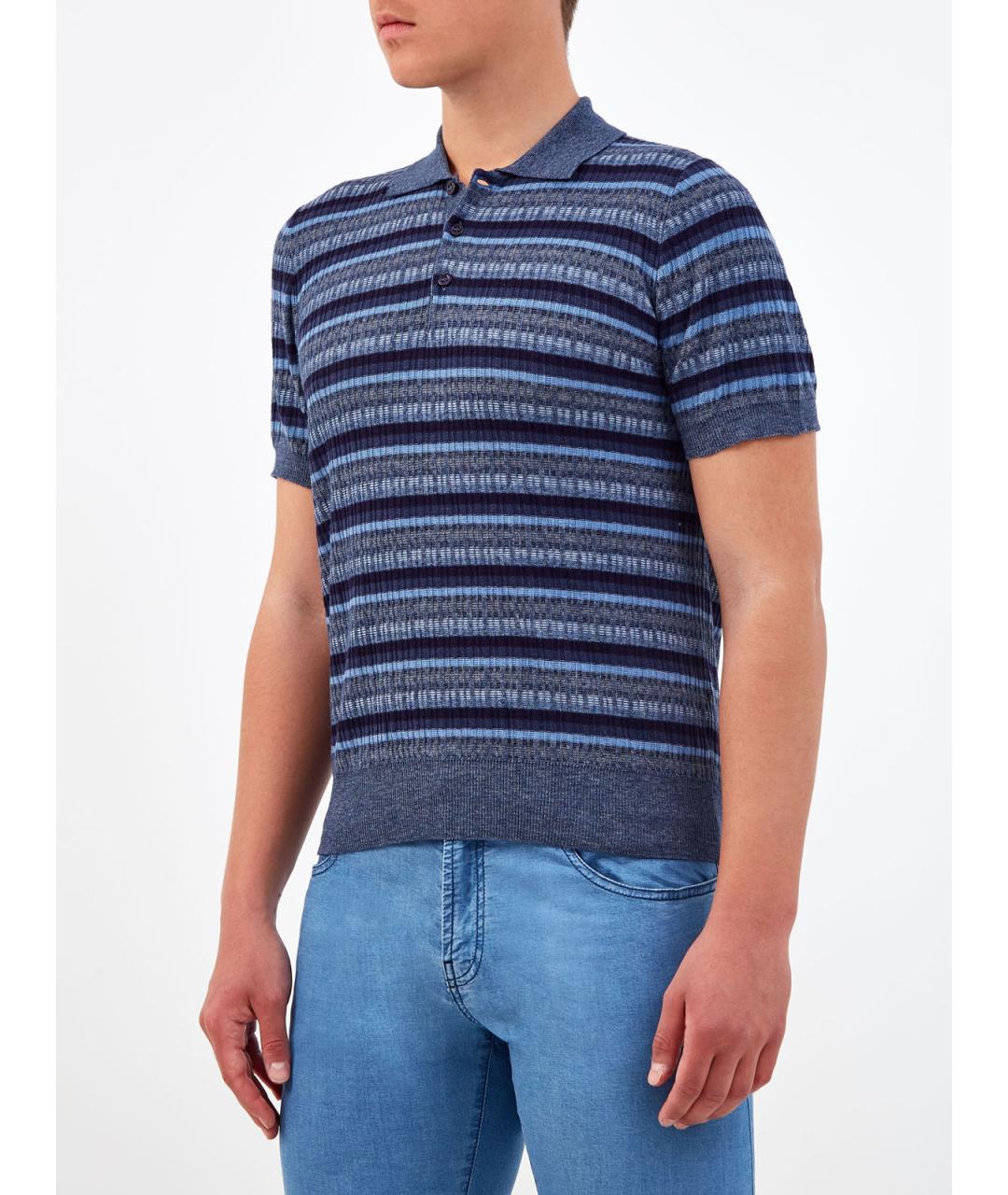 CANALI Синее хлопковое поло с коротким рукавом, фото 3