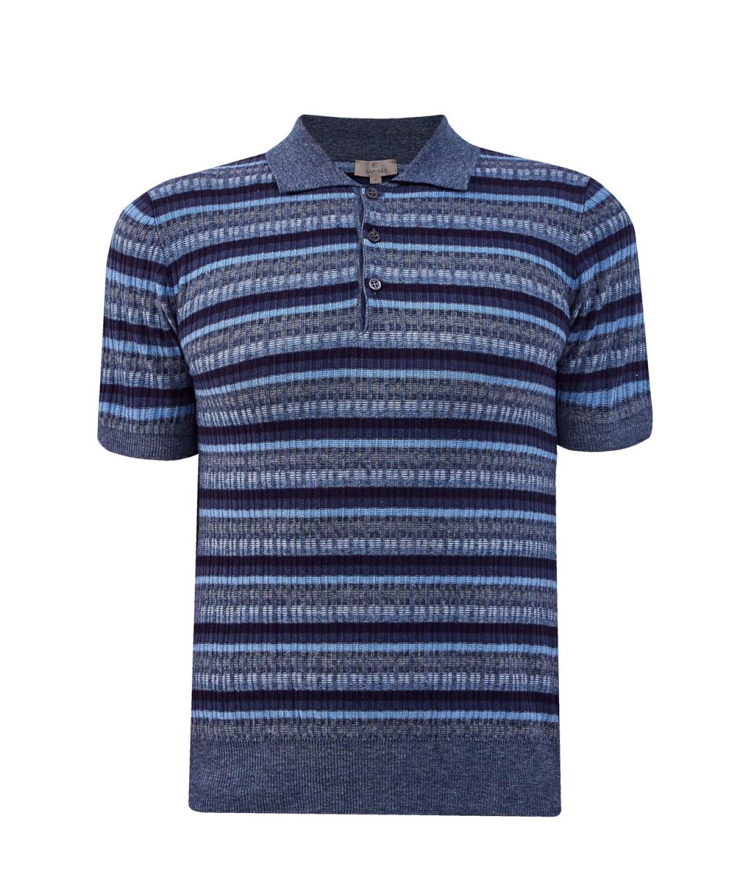 CANALI Синее хлопковое поло с коротким рукавом, фото 6