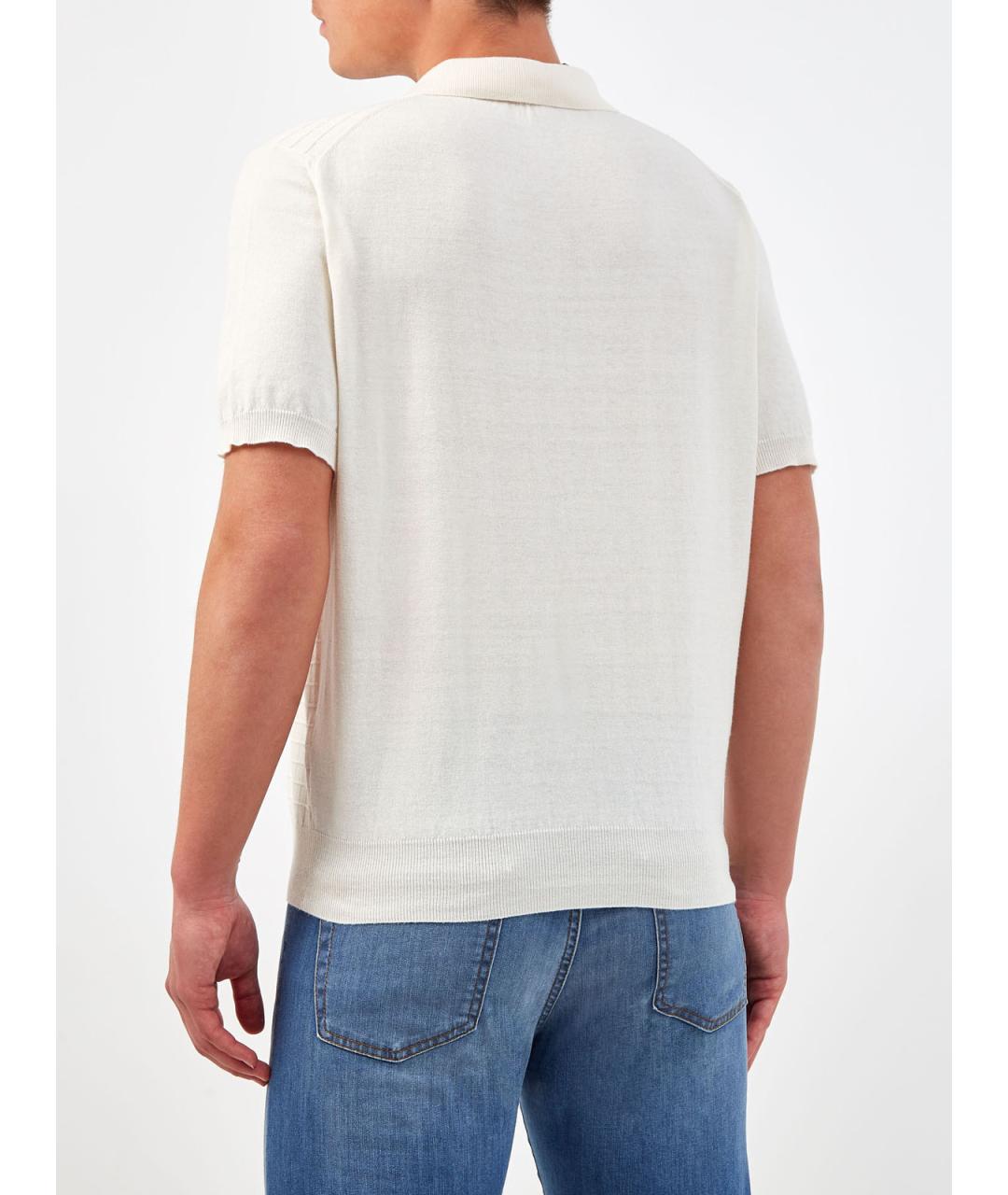 CANALI Бежевое хлопковое поло с коротким рукавом, фото 4