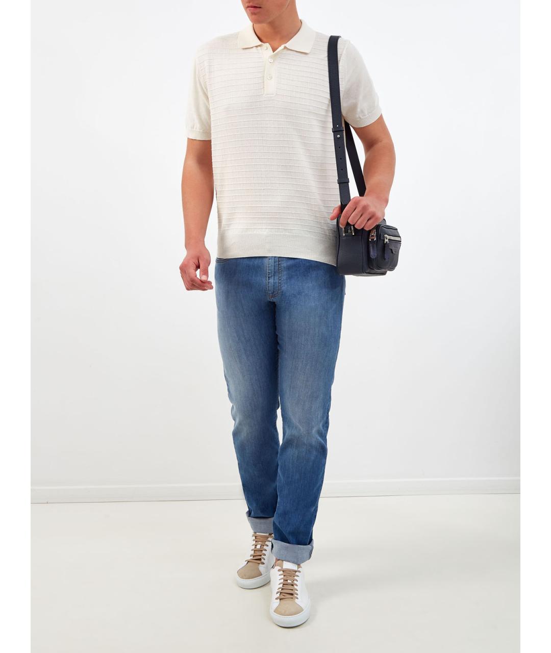 CANALI Бежевое хлопковое поло с коротким рукавом, фото 2