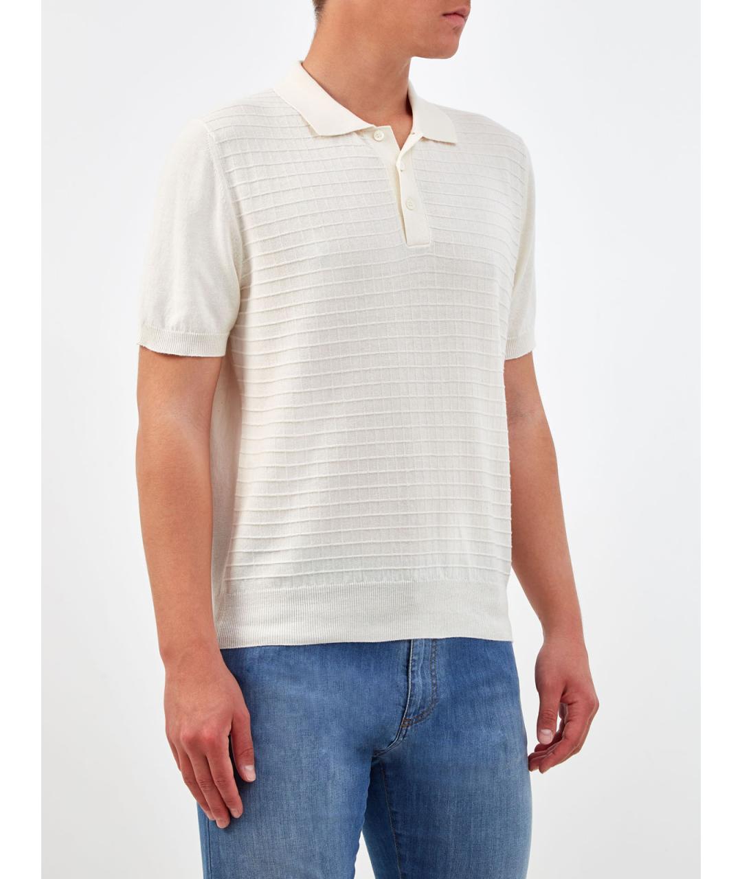 CANALI Бежевое хлопковое поло с коротким рукавом, фото 3