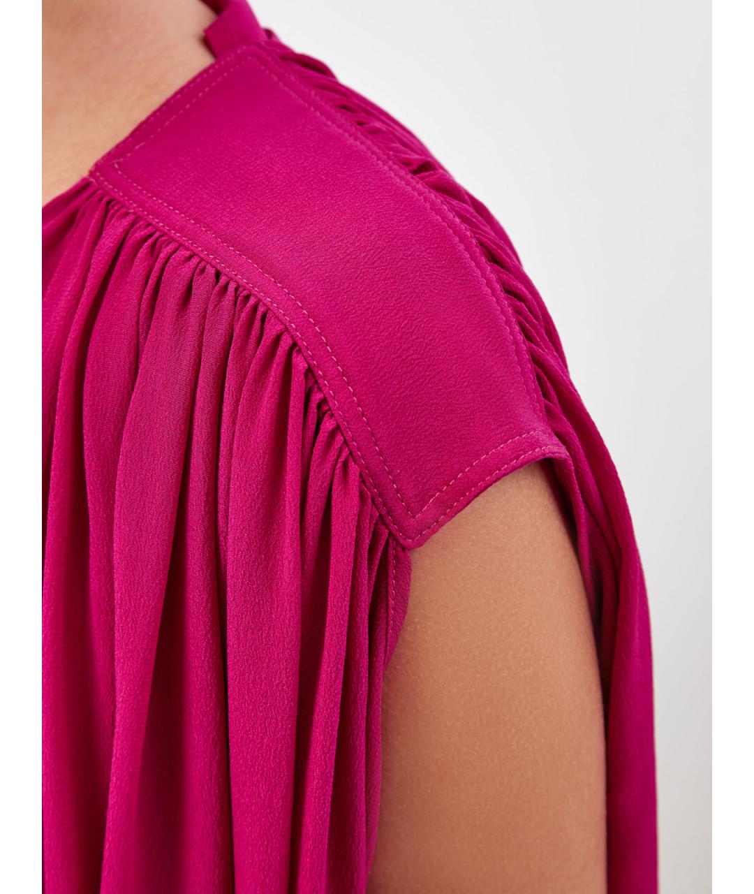 GENTRY PORTOFINO Фуксия шелковое повседневное платье, фото 5