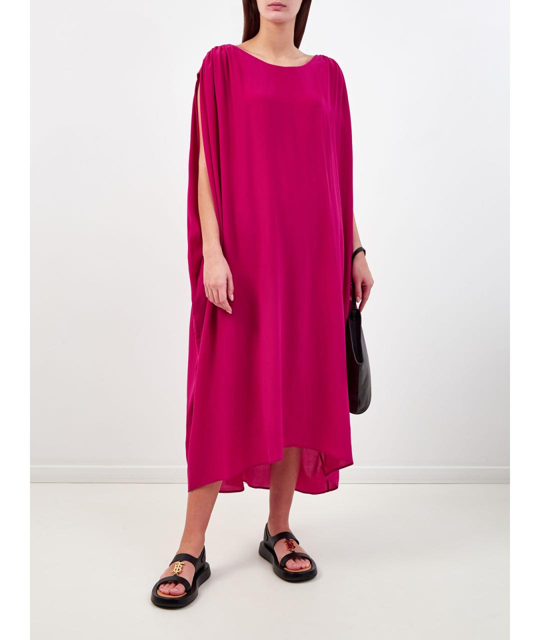 GENTRY PORTOFINO Фуксия шелковое повседневное платье, фото 2