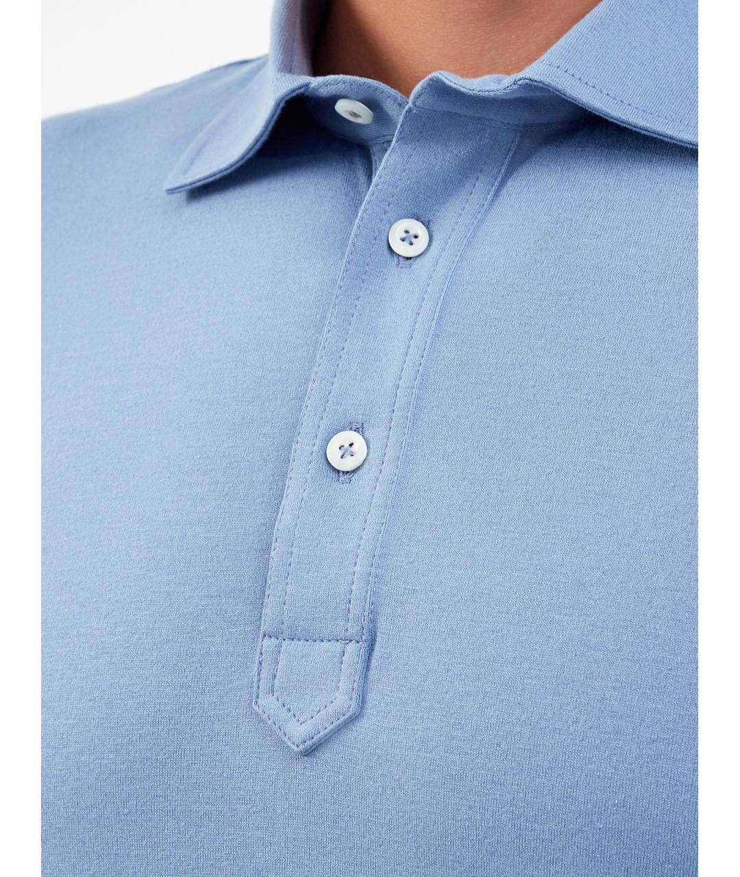 BRUNELLO CUCINELLI Голубое хлопковое поло с коротким рукавом, фото 5