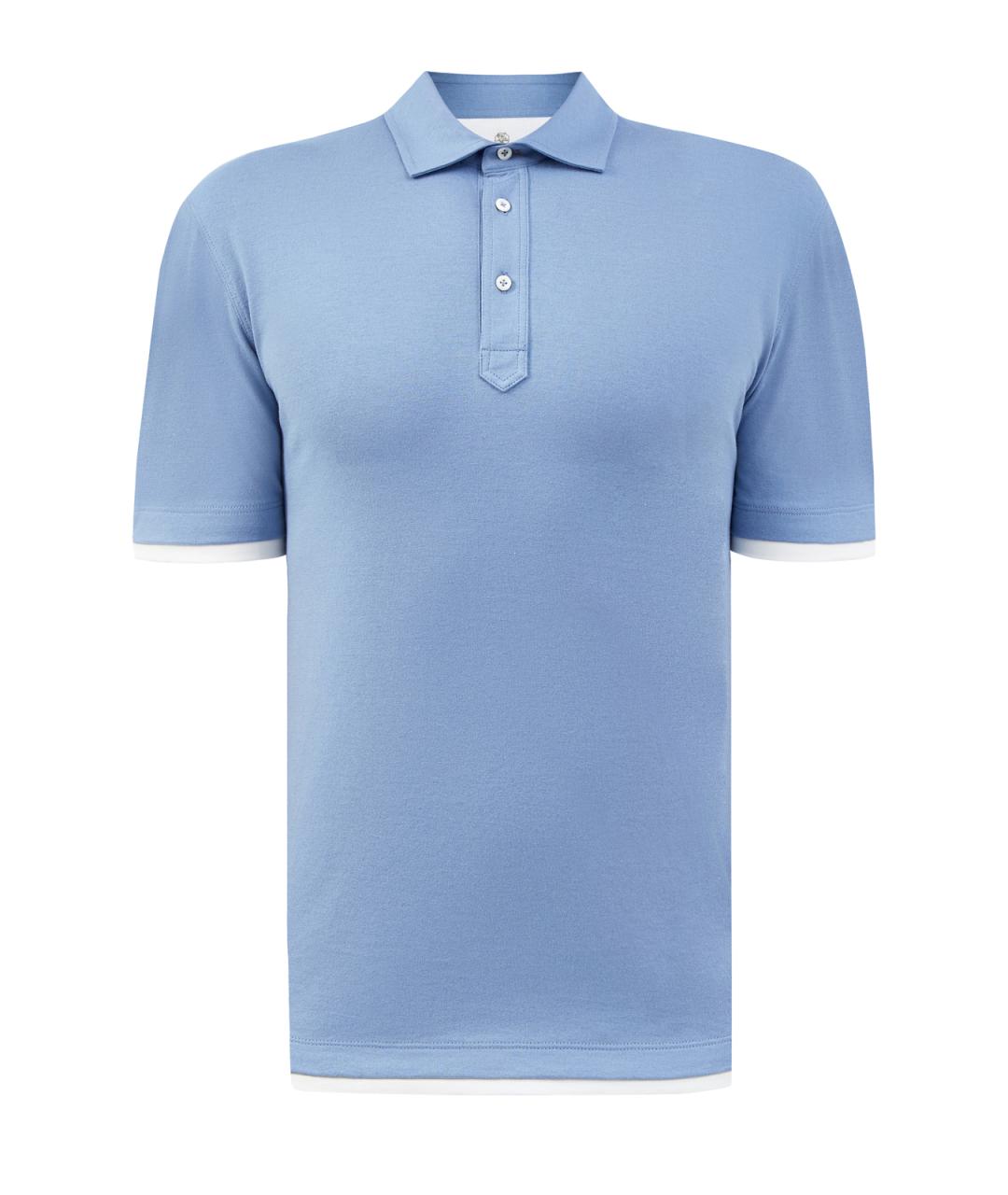 BRUNELLO CUCINELLI Голубое хлопковое поло с коротким рукавом, фото 1