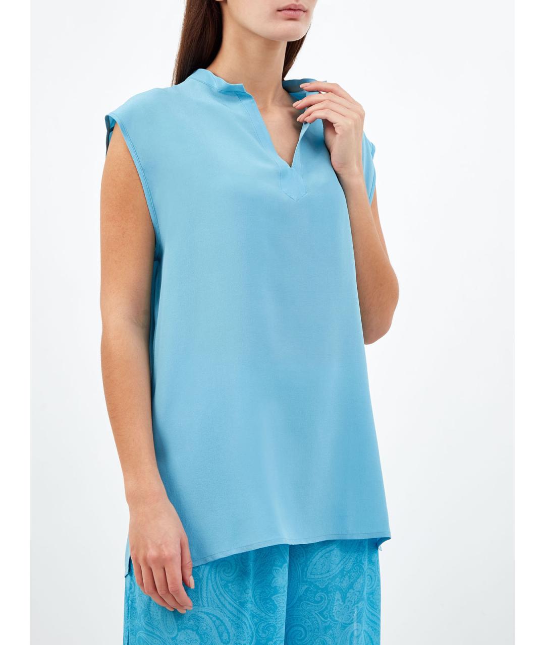 ETRO Голубая шелковая блузы, фото 3