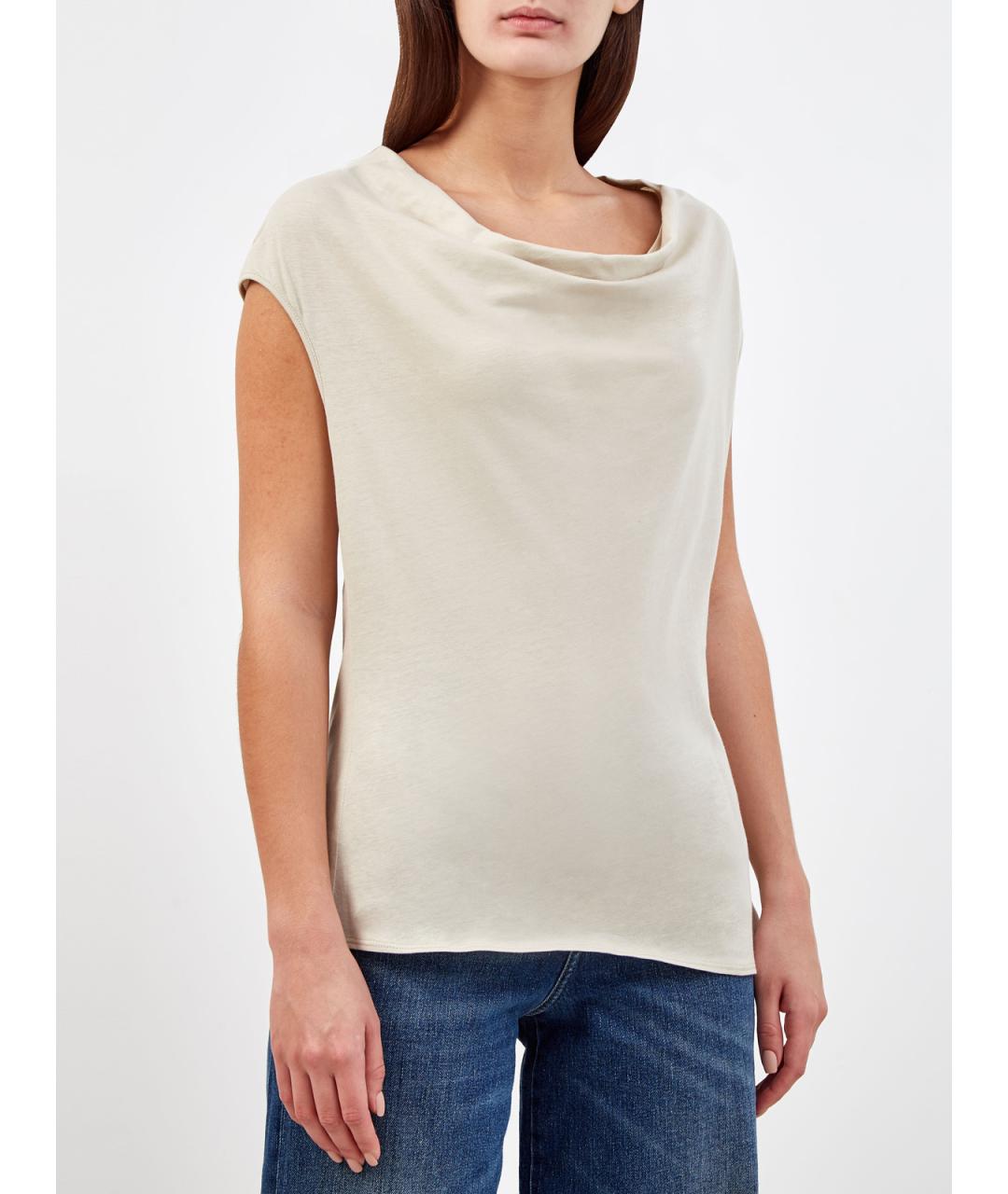 GENTRY PORTOFINO Бежевая хлопковая футболка, фото 3