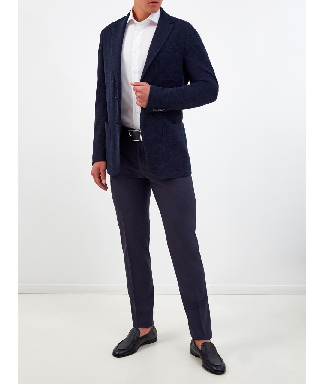 CANALI Синие шерстяные повседневные брюки, фото 2