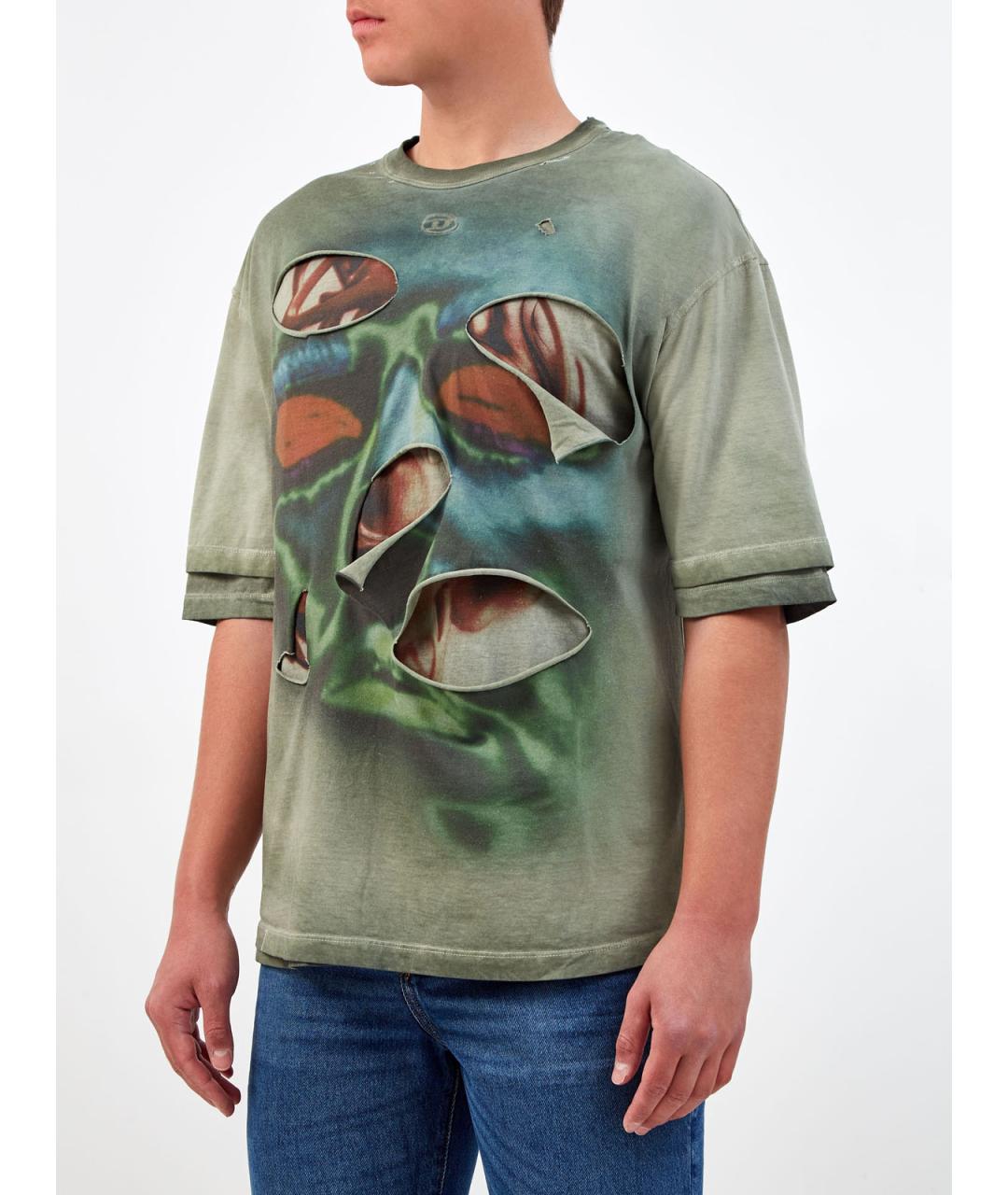 DIESEL Зеленая хлопковая футболка, фото 3