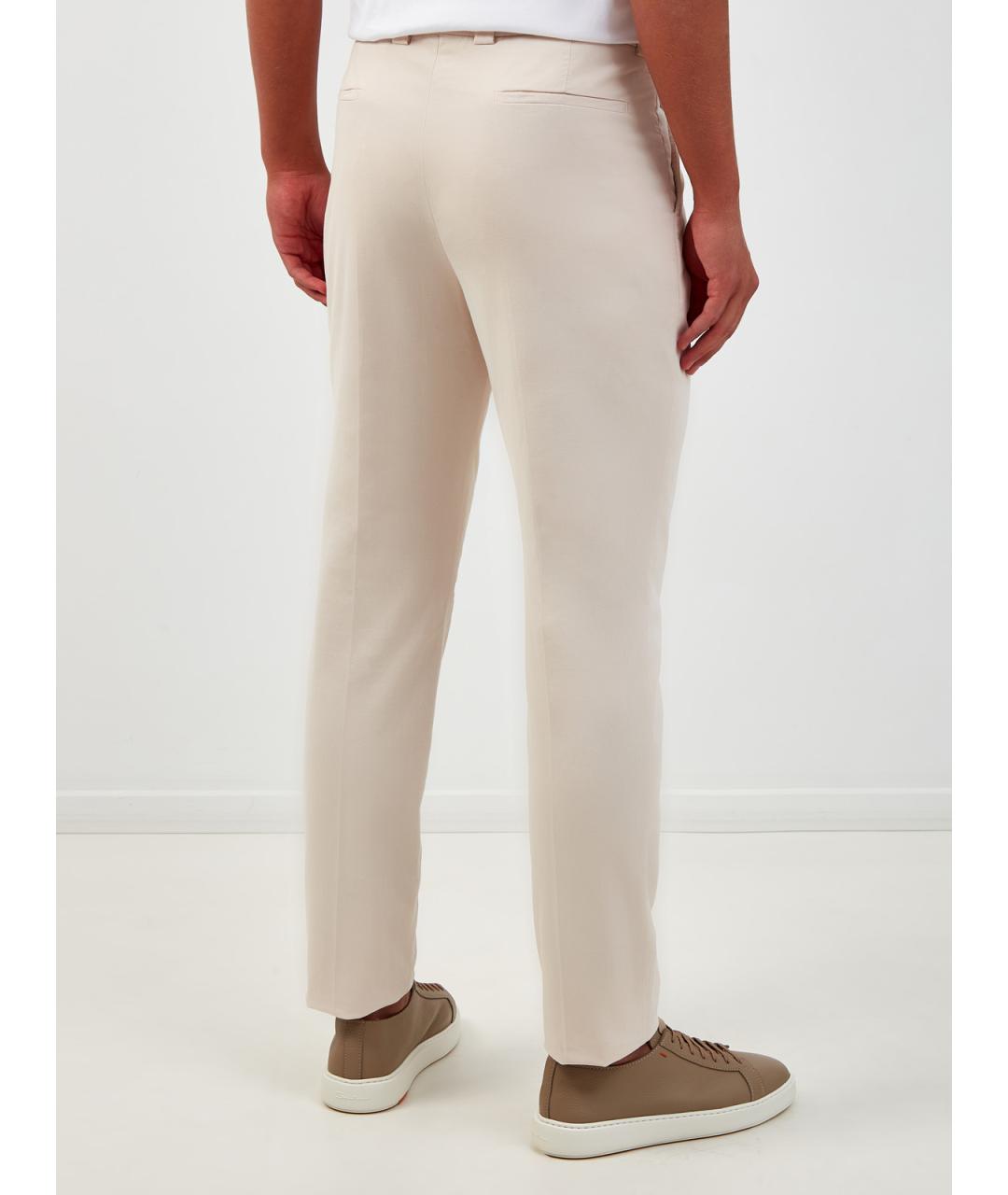 BRUNELLO CUCINELLI Бежевые хлопковые повседневные брюки, фото 4