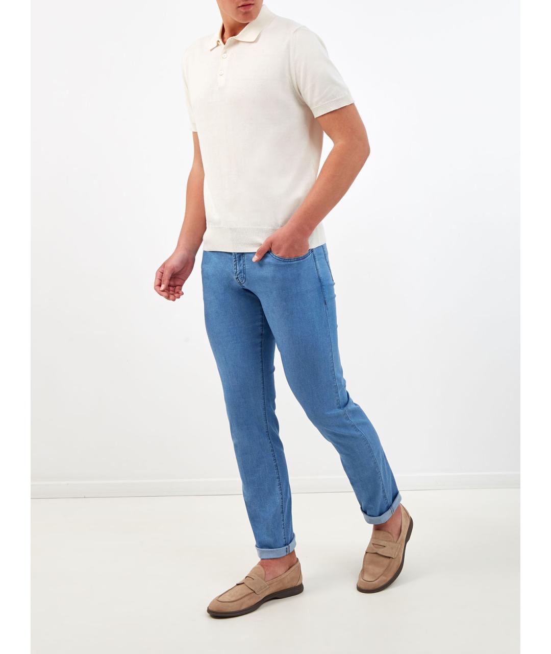 CANALI Синие хлопковые джинсы скинни, фото 2