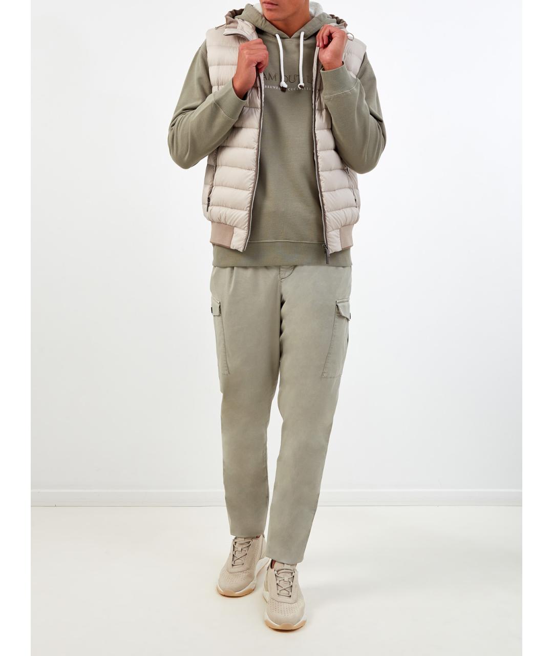 BRUNELLO CUCINELLI Зеленые хлопковые повседневные брюки, фото 2