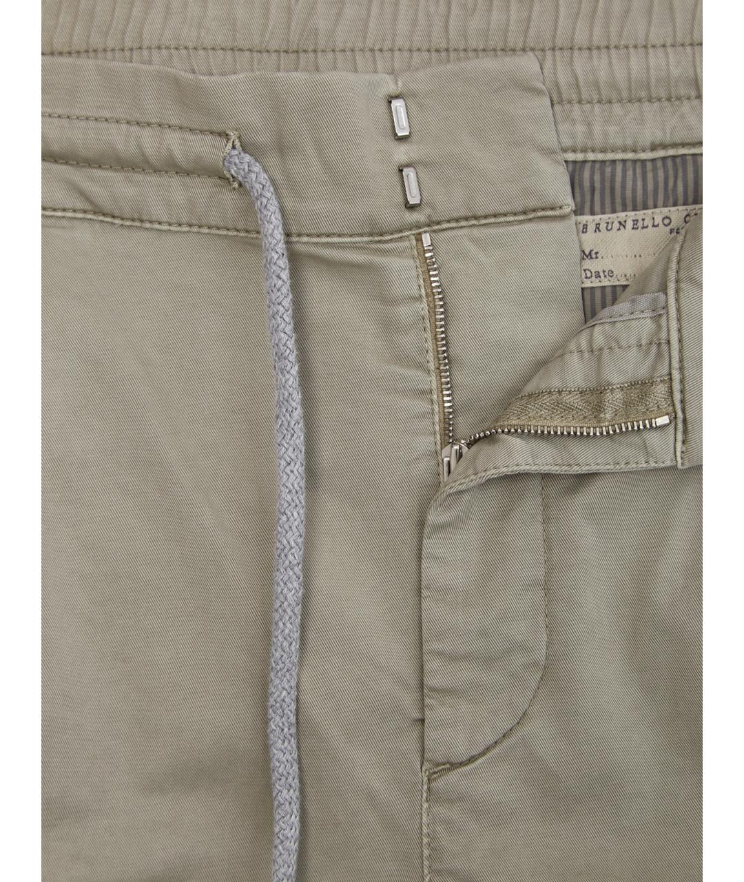 BRUNELLO CUCINELLI Зеленые хлопковые повседневные брюки, фото 6