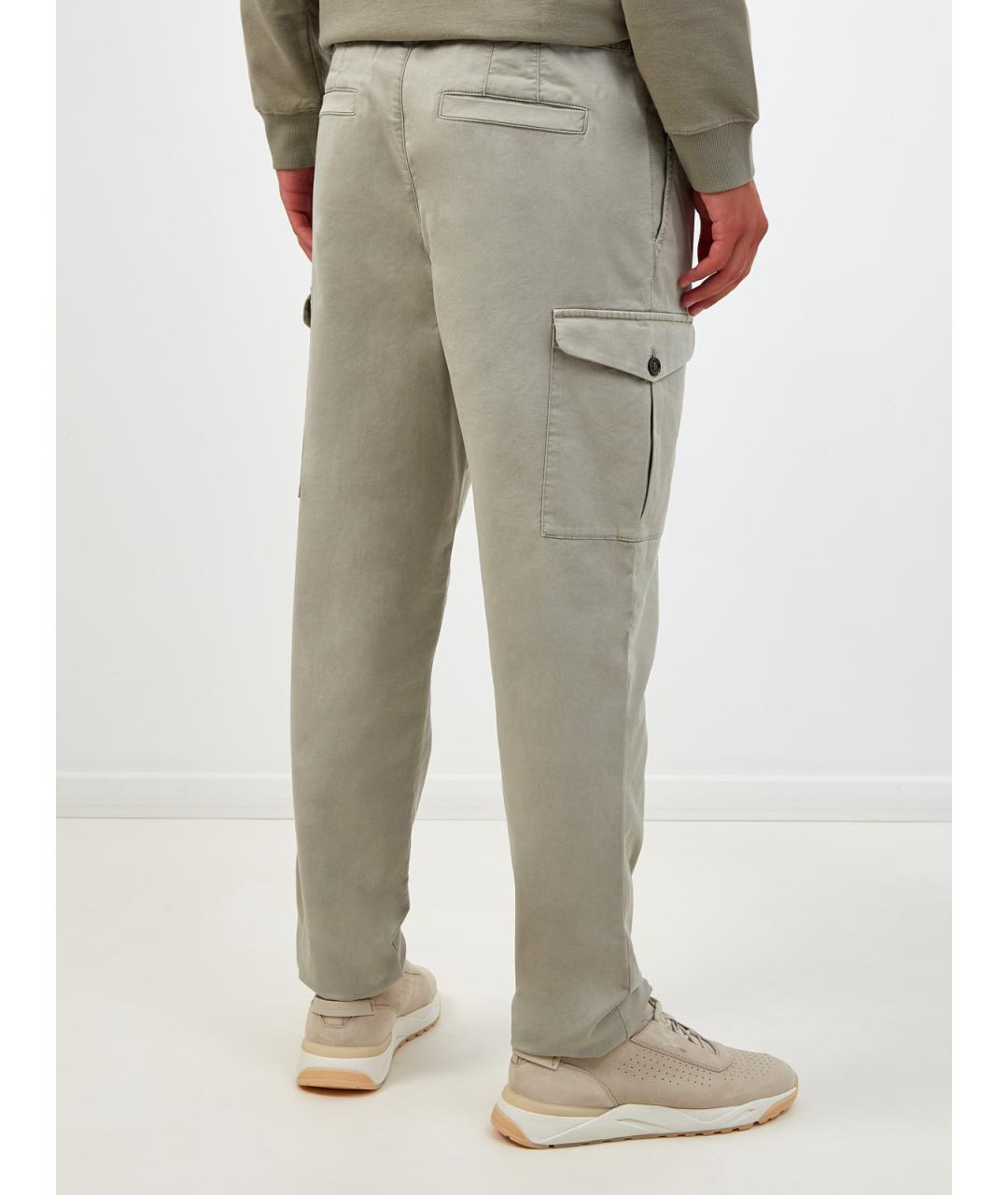 BRUNELLO CUCINELLI Зеленые хлопковые повседневные брюки, фото 4